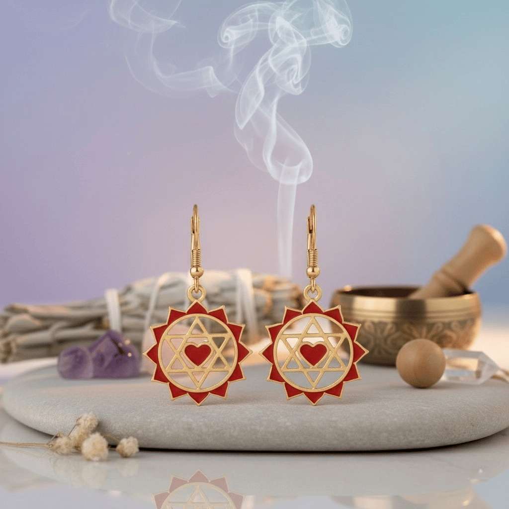 Twin Hearts Chakra Earrings with Red Enamelling