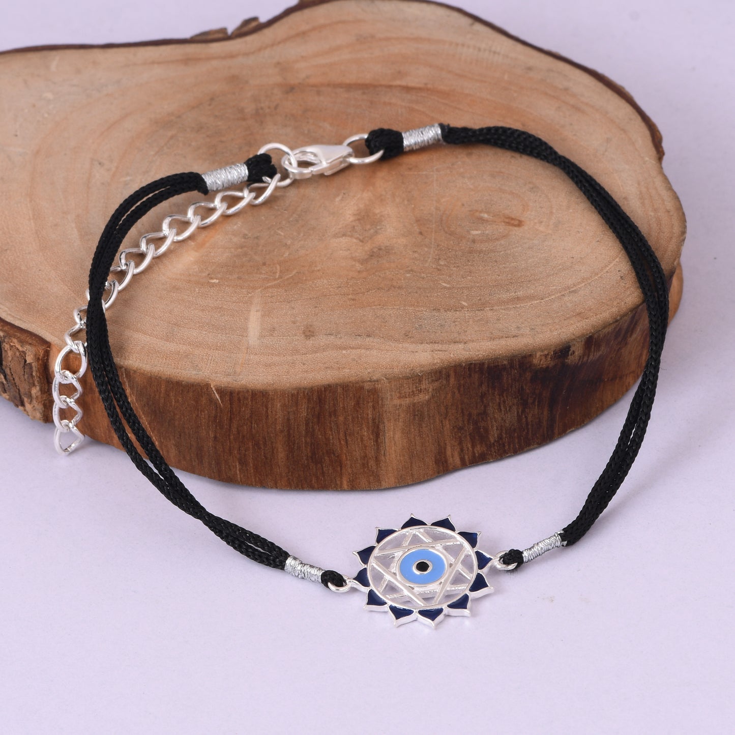 Evil Eye Anklet With Black Cord (92.5 Sterling Silver)