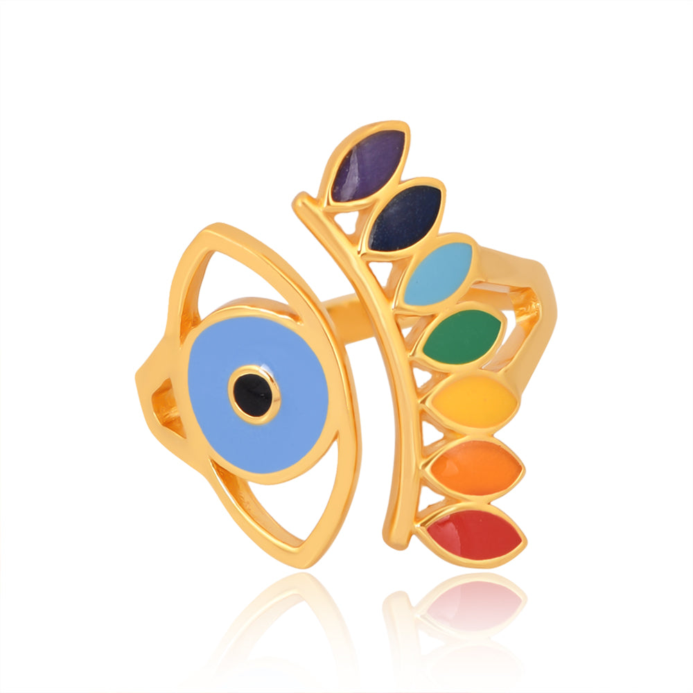 Evil Eye Protection Ring and Seven Chakras (18kt Gold Micron)