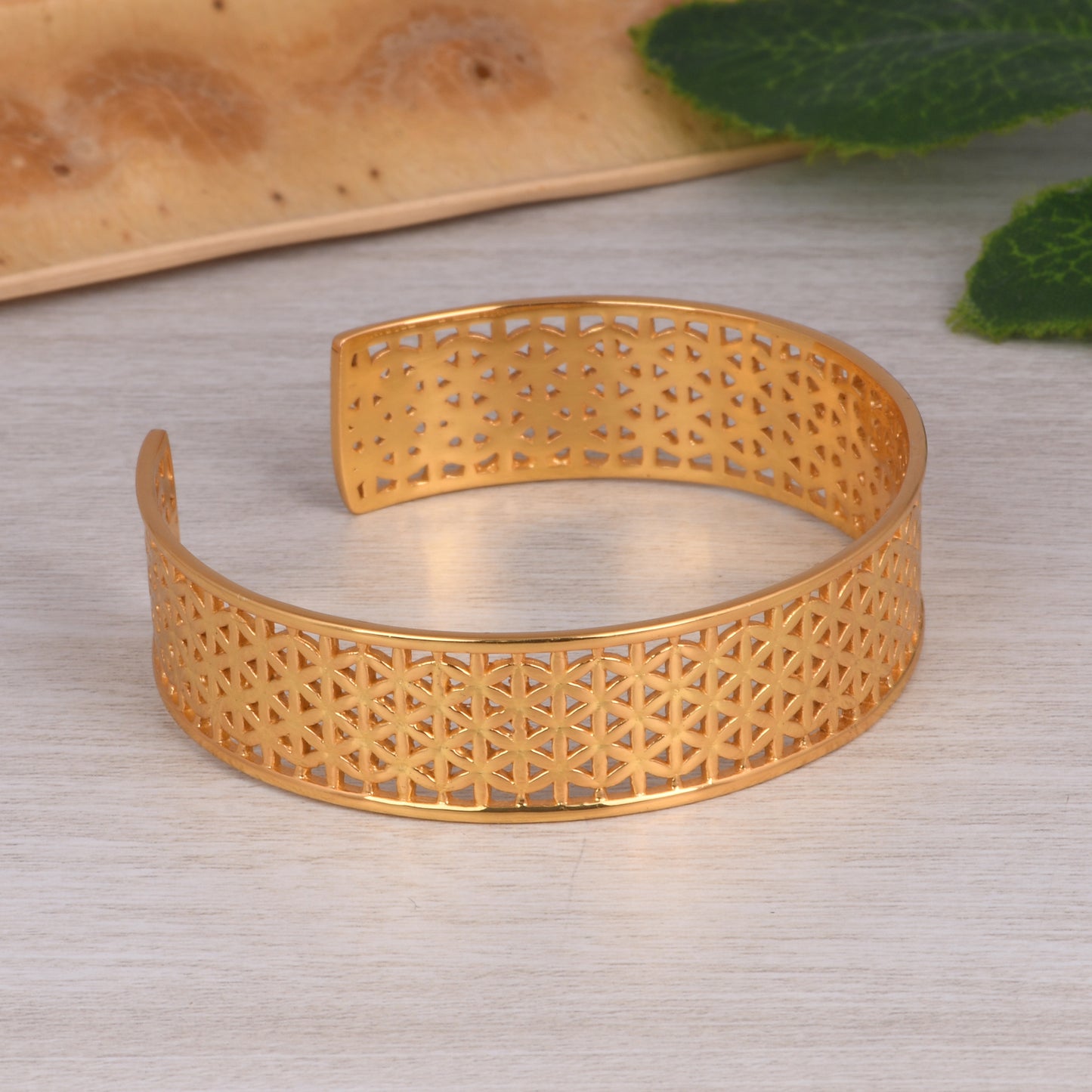 Flower Of Life Cuff Styled Bracelet (18kt Gold Micron)