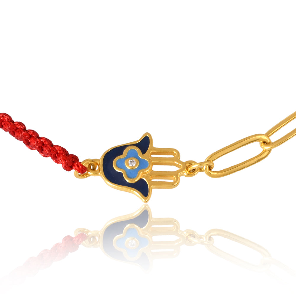 Hamsa Hand Bracelet With Red Cord (18kt Gold Micron)