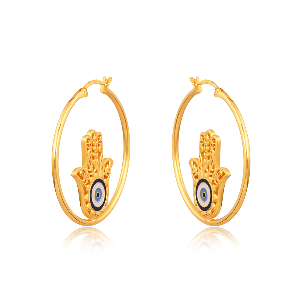 Hamsa Hand Loop Earrings (18kt Gold Micron)
