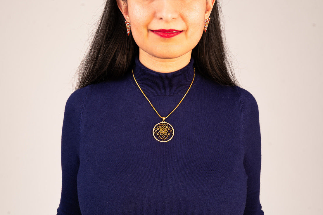 Shree Chakra Diamond + Gold Pendant with Ruby Stone