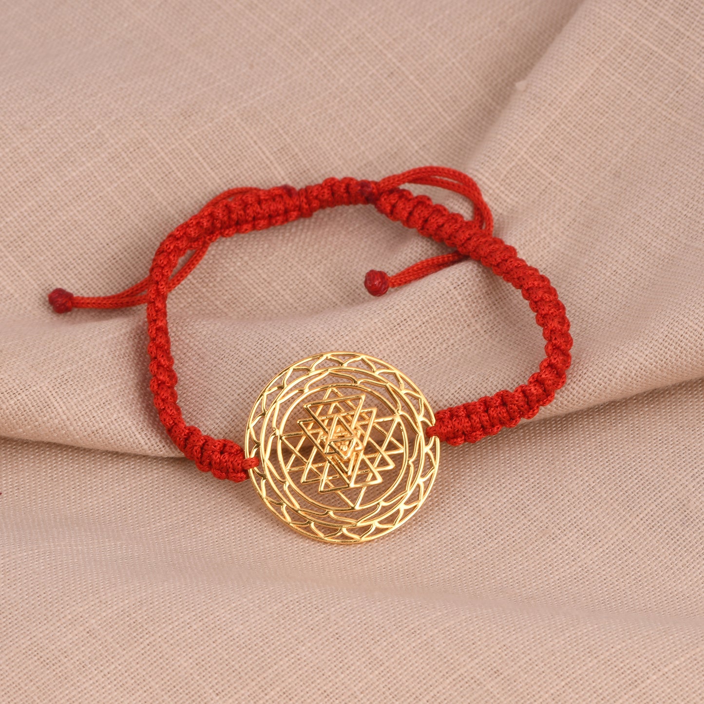 Shree Chakra Bracelet with Red Cord (18kt Gold Micron)
