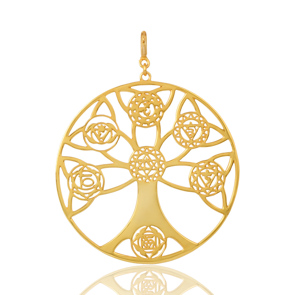 Tree of Life with Seven Chakras Pendant (18kt Gold Micron)