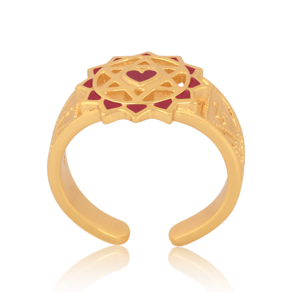 Twin Heart Meditation Ring 18kt Gold Micron (Red Enamelling)
