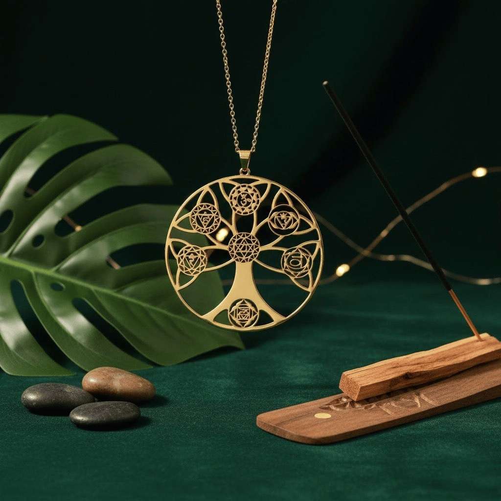 Tree of Life with Seven Chakras Pendant (18kt Gold Micron)