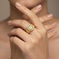 Twin Heart Meditation Ring 18kt Gold Micron (Green Enamelling)