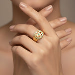 Twin Heart Meditation Ring 18kt Gold Micron (Green Enamelling)