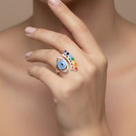 Evil Eye Protection Ring and Seven Chakras (18kt Gold Micron)