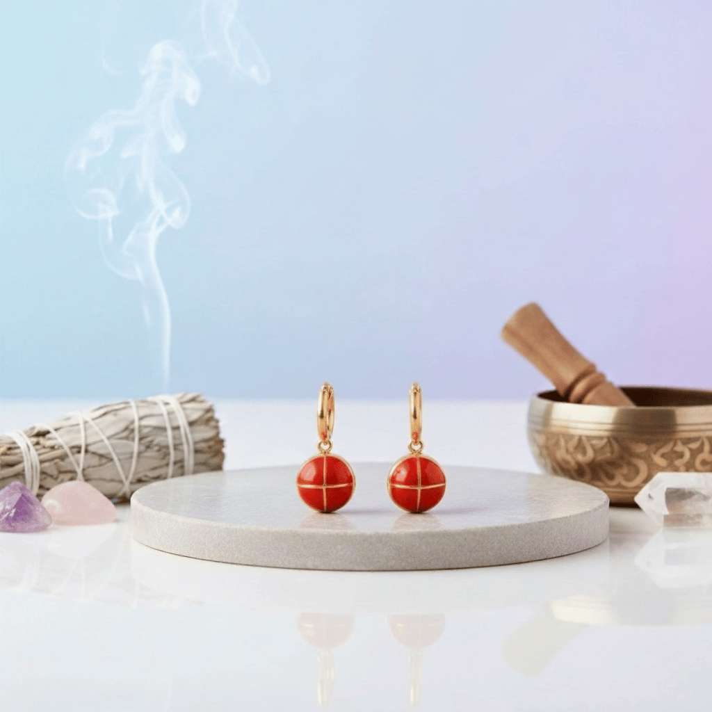 Basic Chakra Earrings with Red Enamelling (Silver with 18kt Gold Micron)