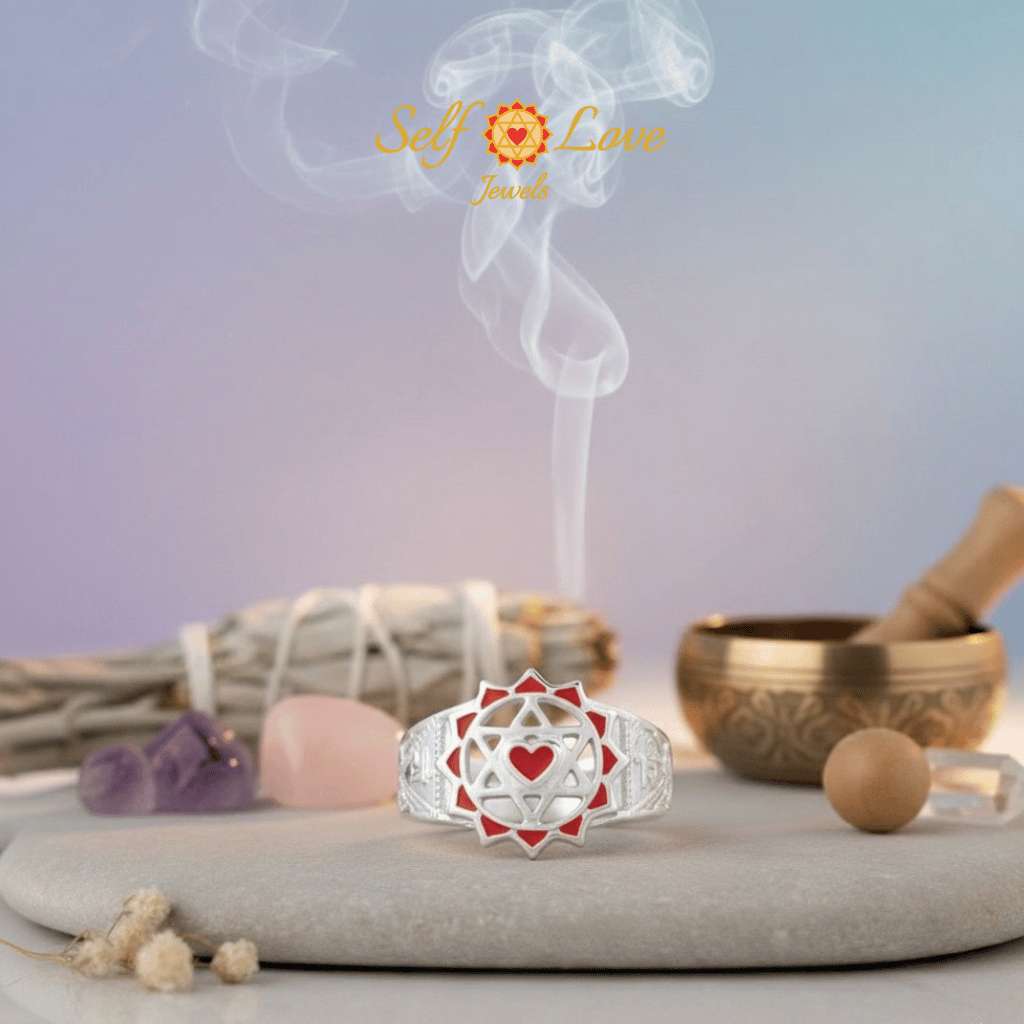 Twin Heart Meditation Ring 92.5 Sterling Silver (Red)