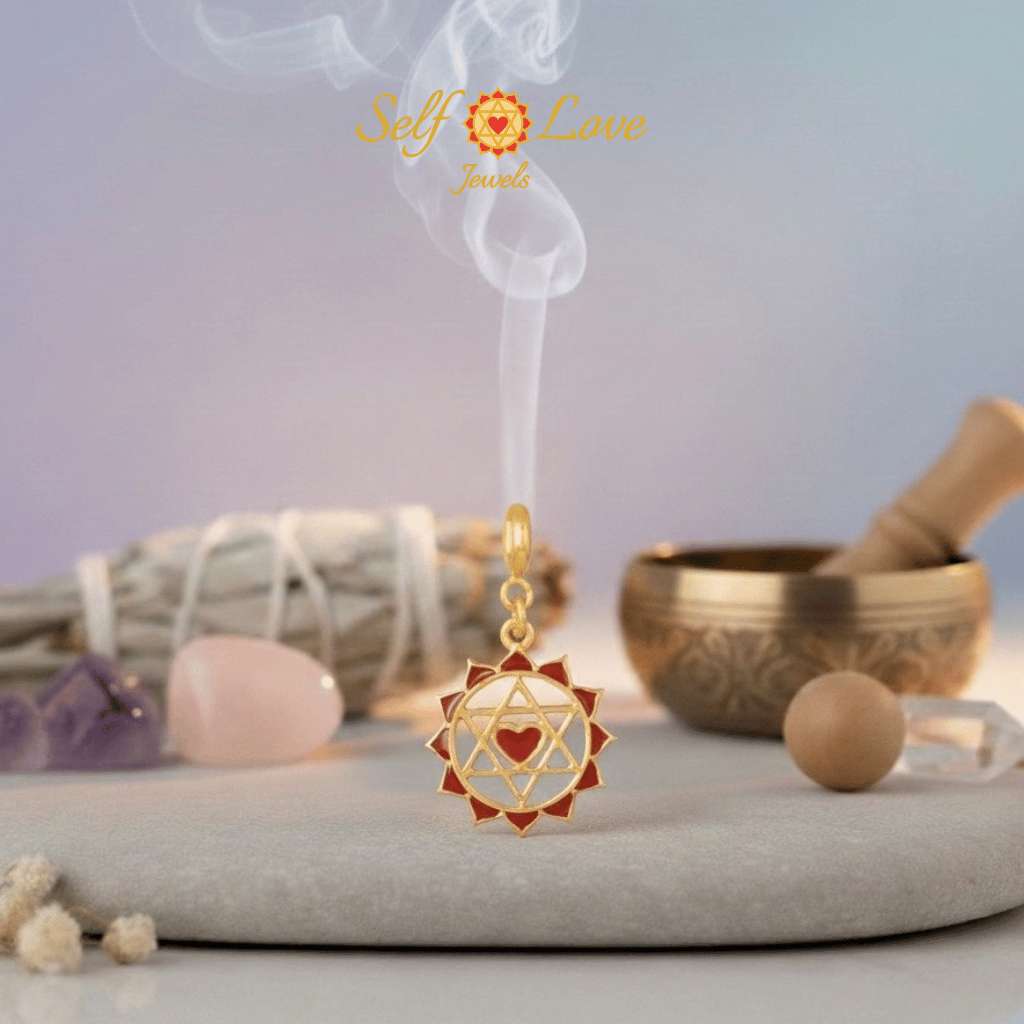 Twin Heart Chakra Charm with Red Enamelling