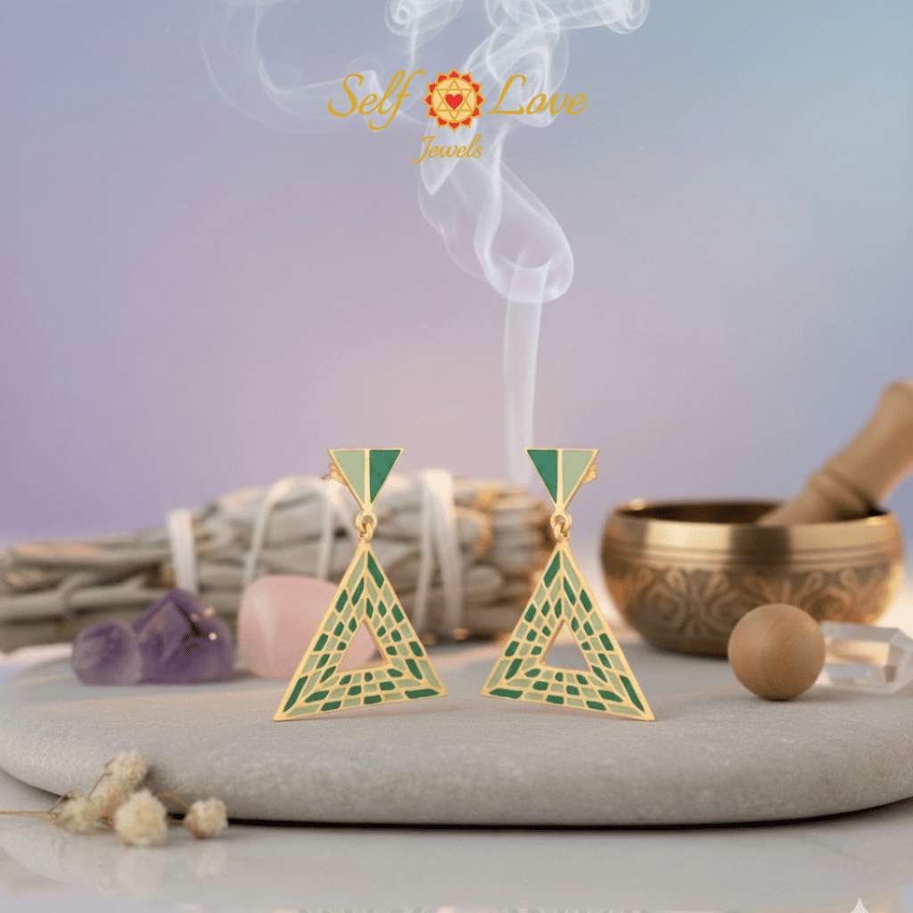 Triangular Energy Generator Earrings - Green