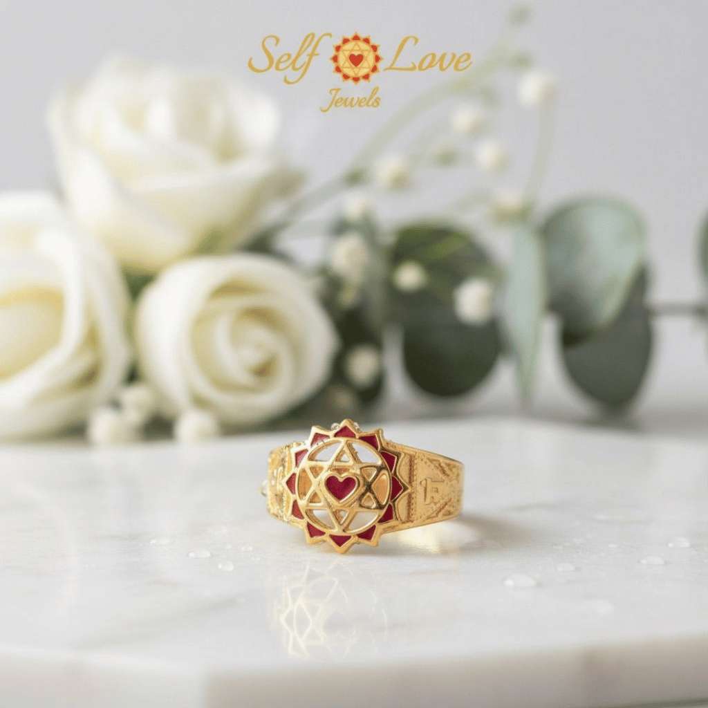 Twin Heart Meditation Ring 18kt Gold Micron (Red Enamelling)