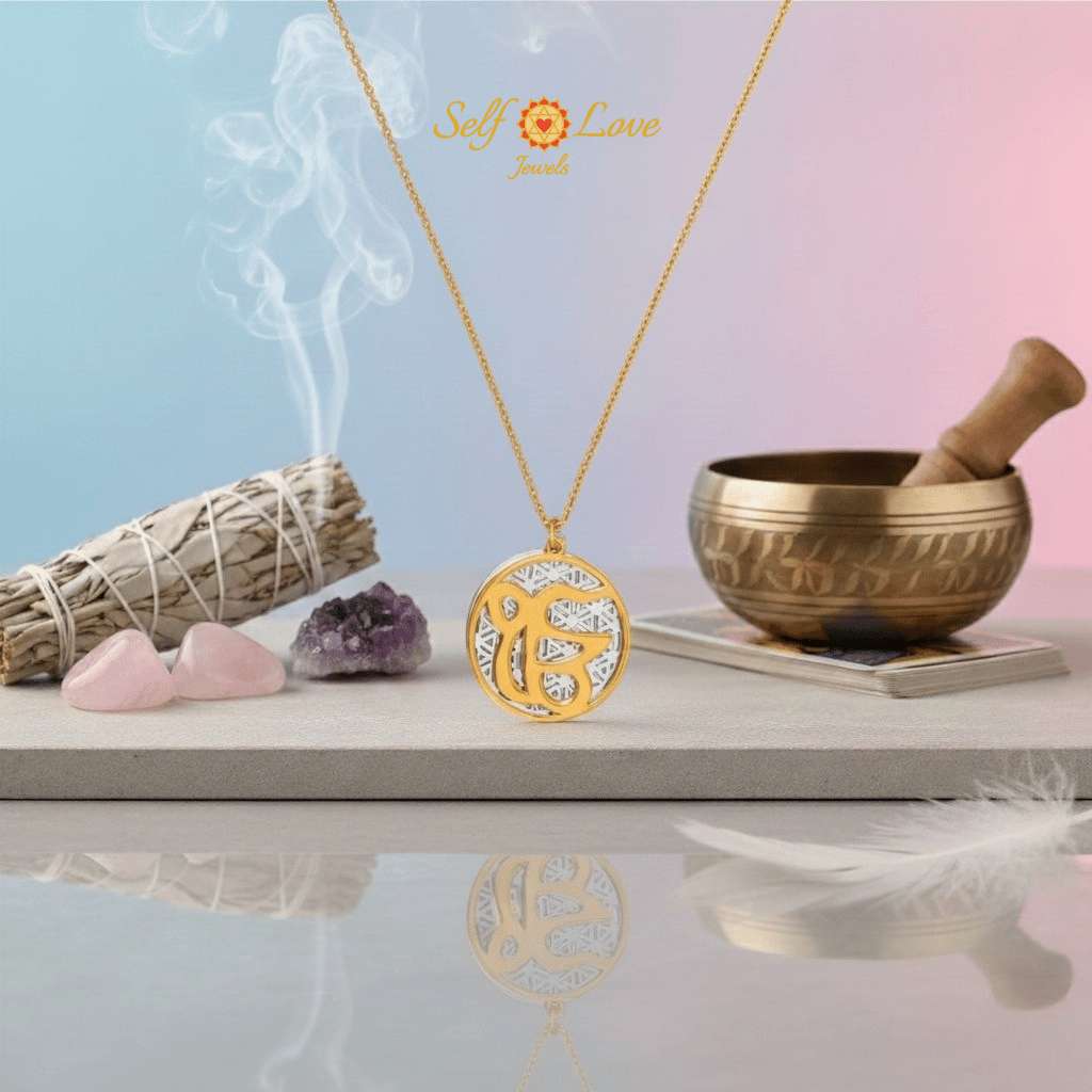 Ek Onkar and Flower of Life Pendant (18kt Gold Micron)