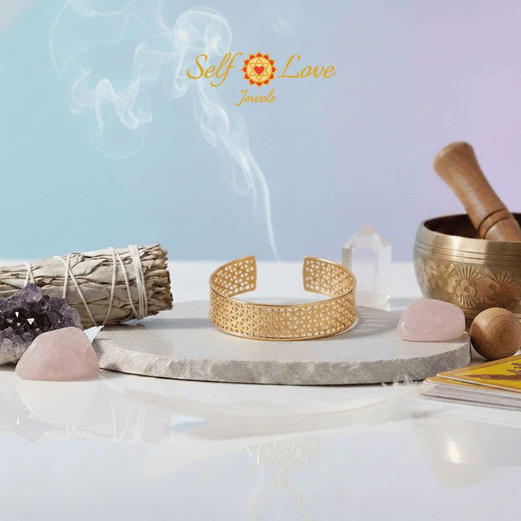 Flower Of Life Cuff Styled Bracelet (18kt Gold Micron)