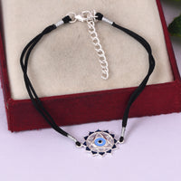 Evil Eye Anklet With Black Cord (92.5 Sterling Silver)