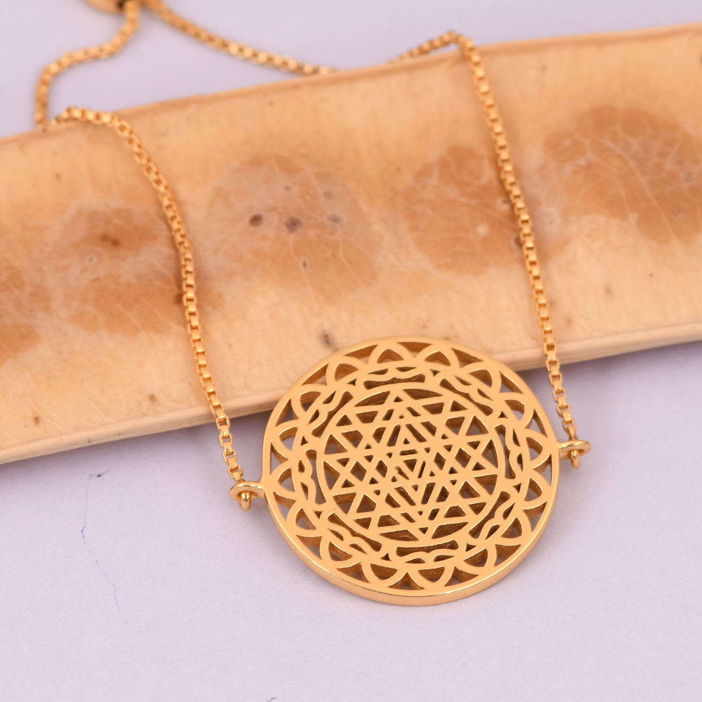 Sacred Geometry Bracelet: Shree Chakra Pattern with Chain