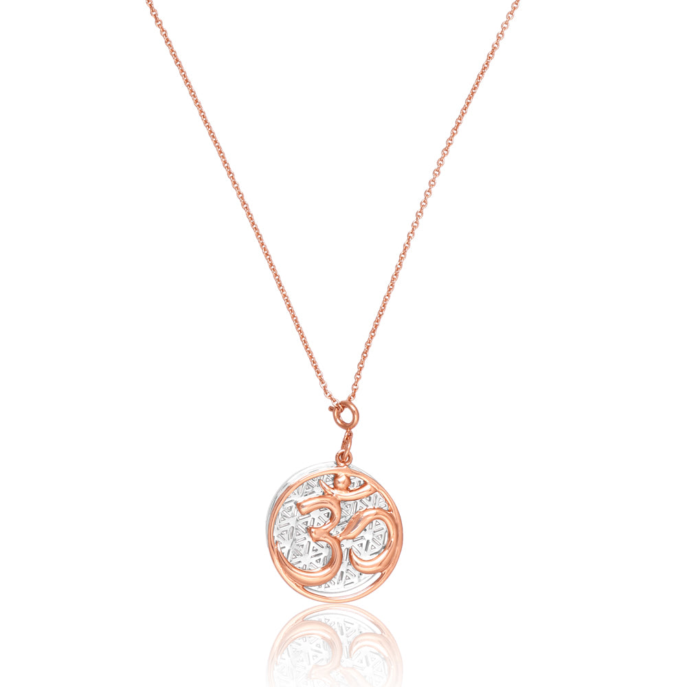 Spiritual Pendant: Om Symbol + Flower of Life (Brass with Rose Gold Plating)