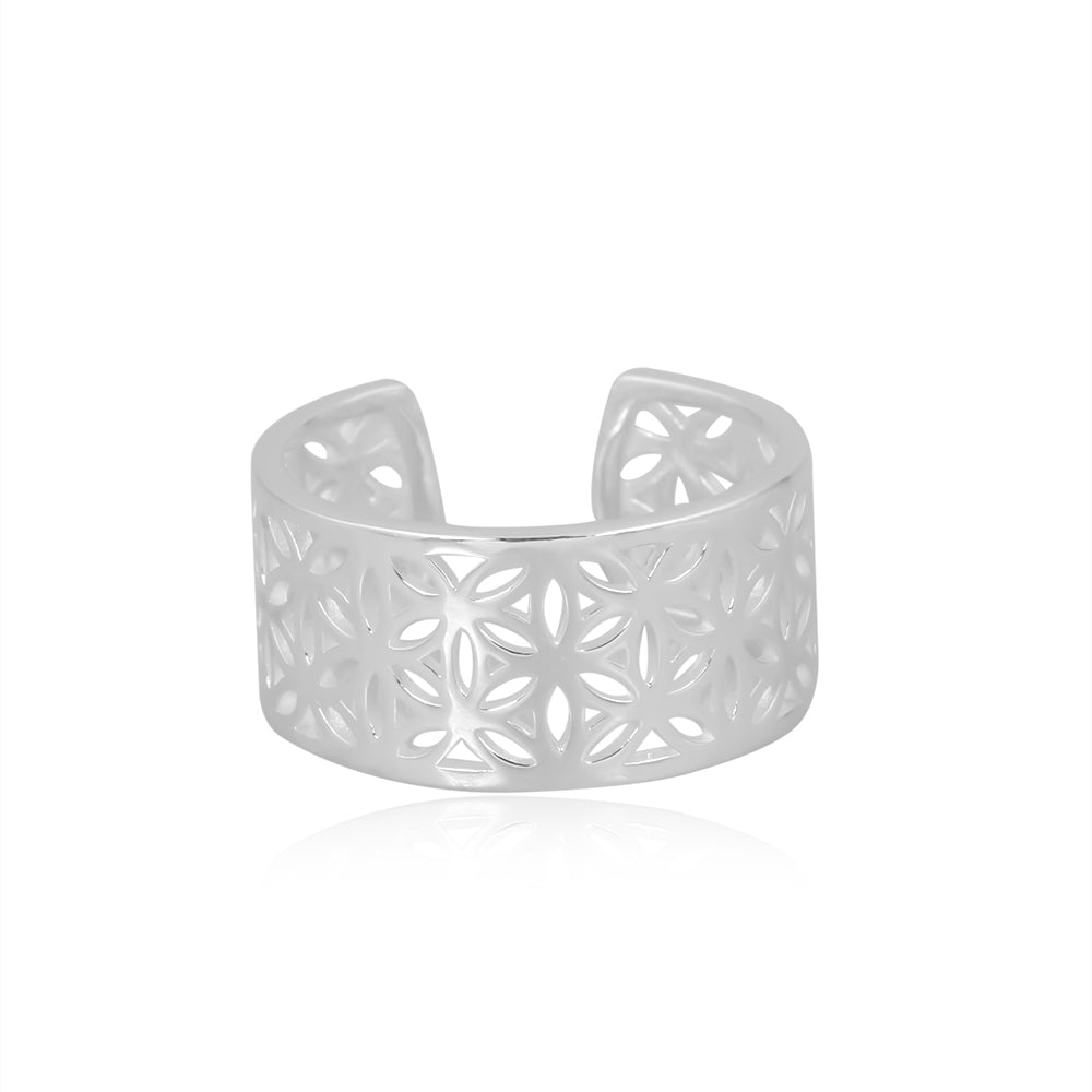 Flower of Life Band Ring - Silver