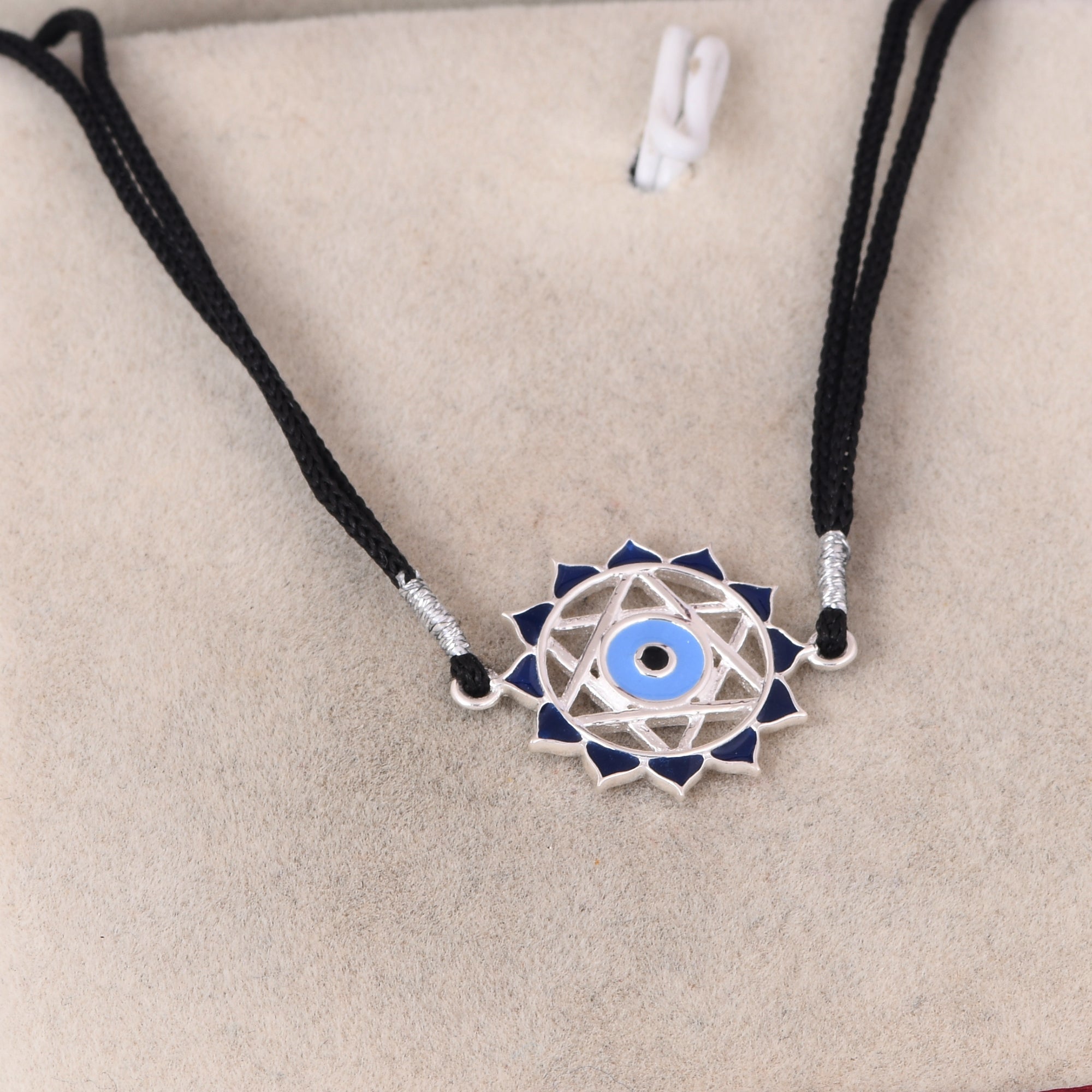 Evil Eye Silver Anklet with Black Cord