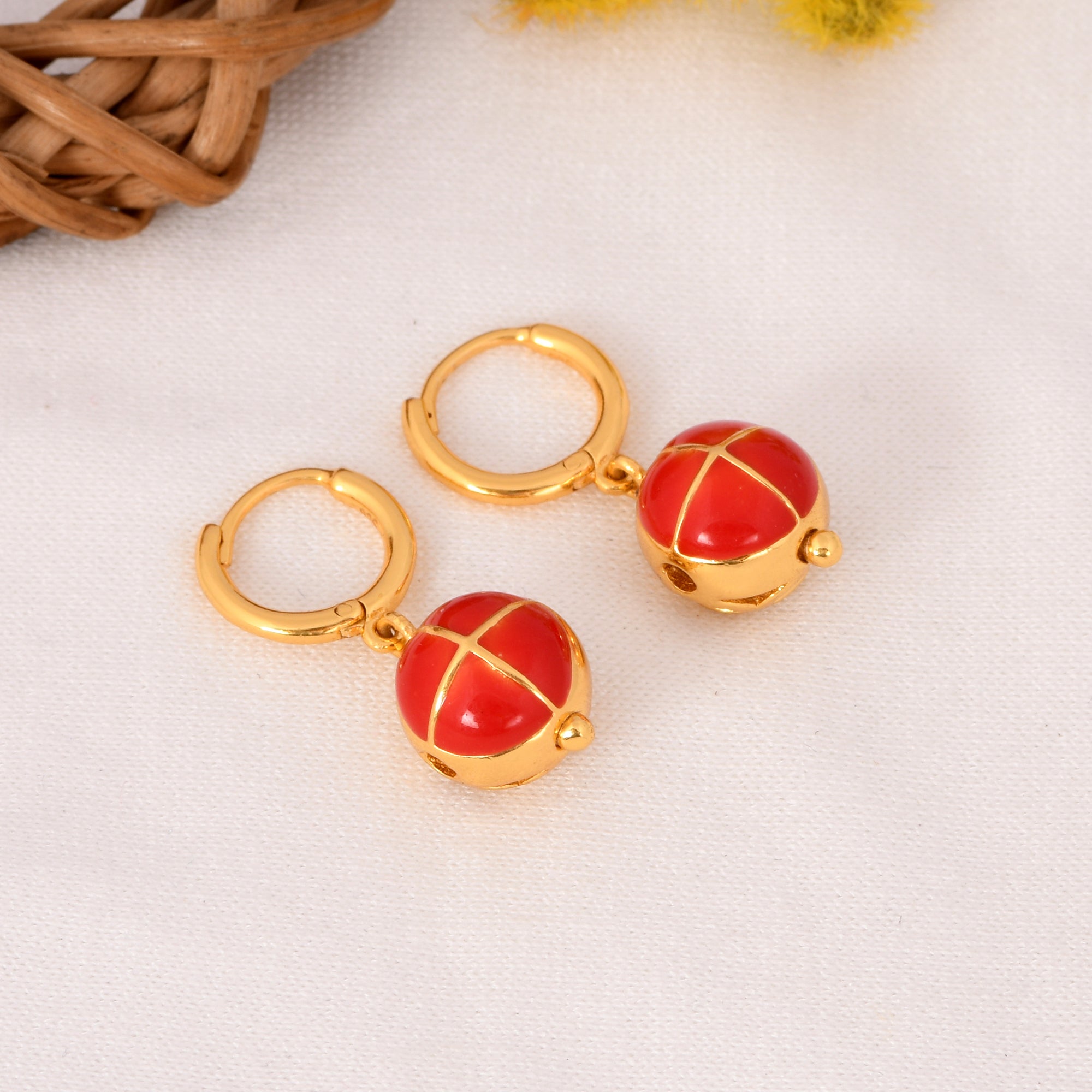 Basic Chakra Earrings with Red Enamelling (Silver with Gold Plating)