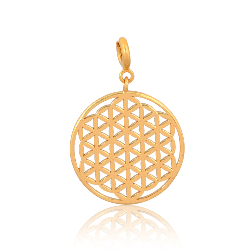 Sacred Geometry Pendant (without chain): Flower of Life Pattern - Mini - Brass