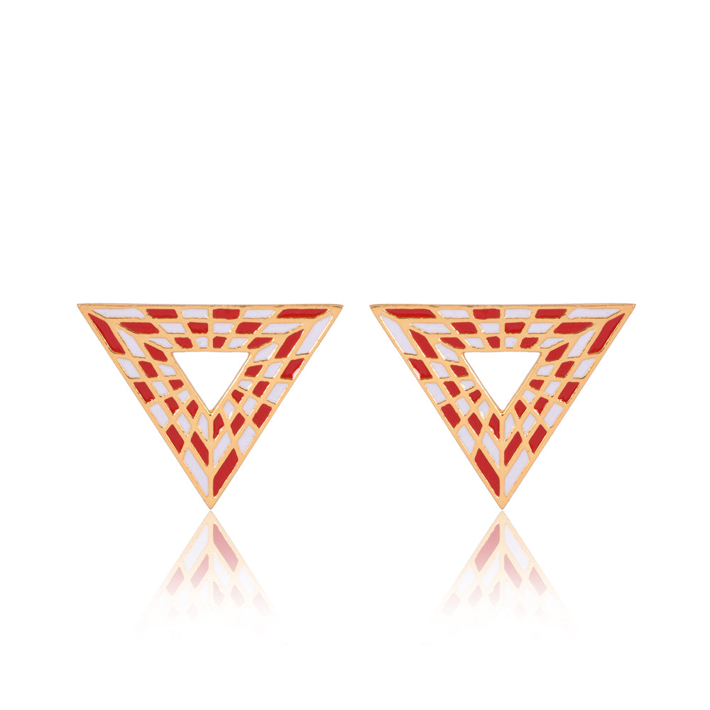 Sacred Geometry Earrings: Energy Generator Pattern Triangular - Red