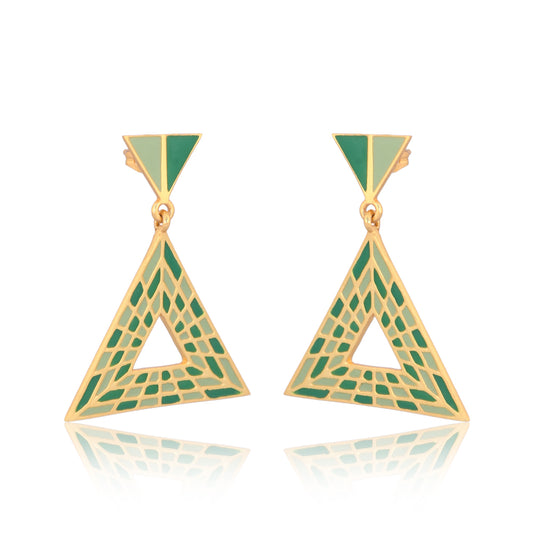 Triangular Energy Generator Earrings - Green