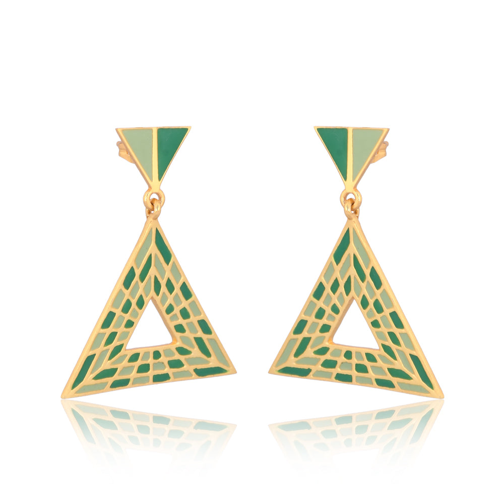 Triangular Energy Generator Earrings  Green