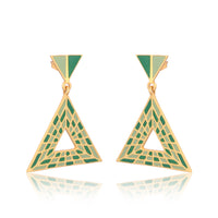 Triangular Energy Generator Earrings - Green