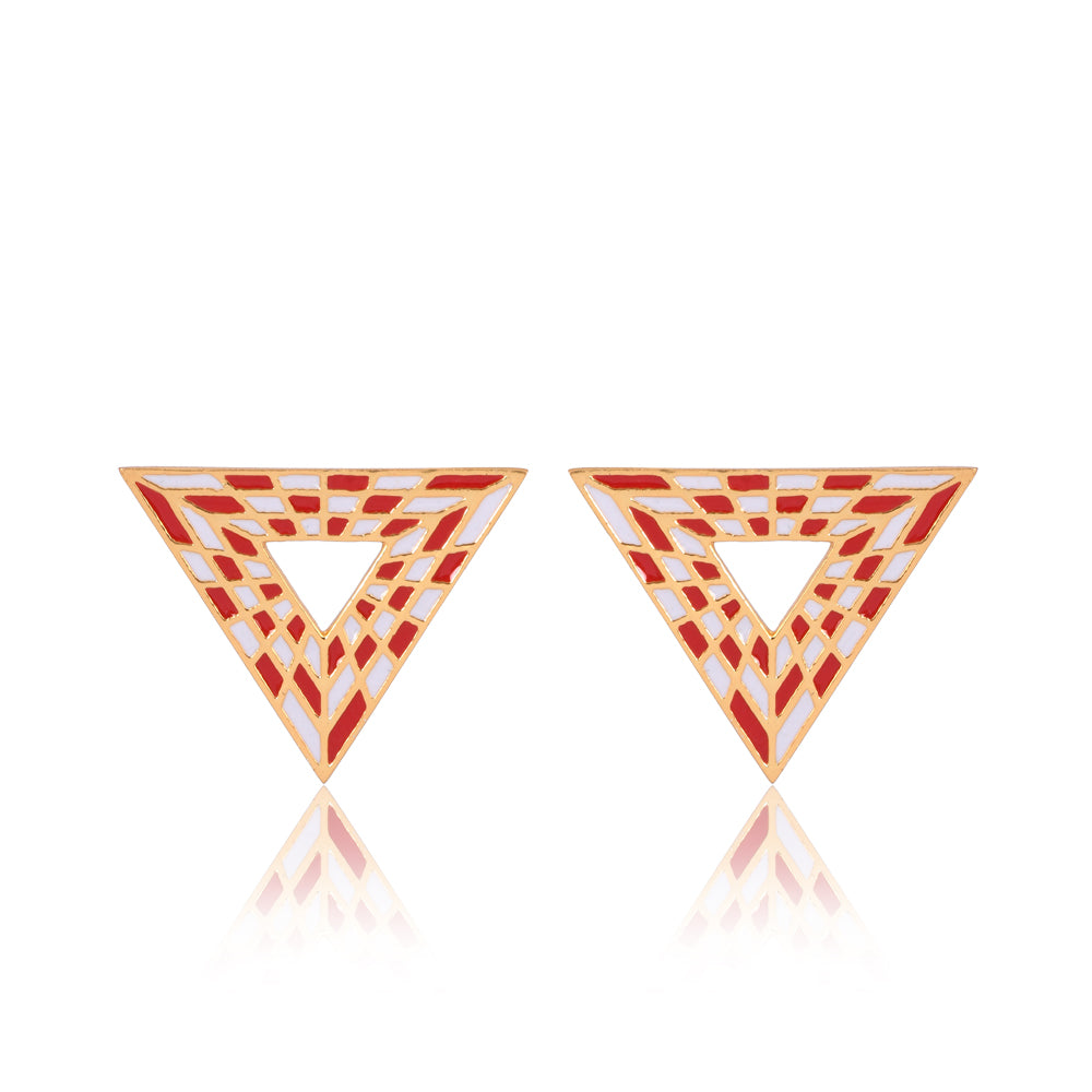 Triangular Energy Generator Earrings - Red