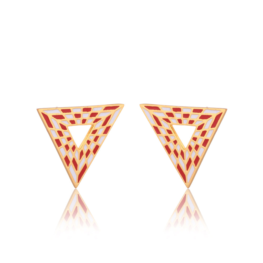 Triangular Energy Generator Earrings  Red