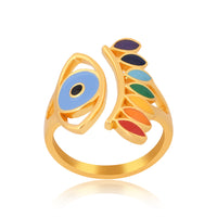 Evil Eye Protection Ring and Seven Chakras (18kt Gold Micron)