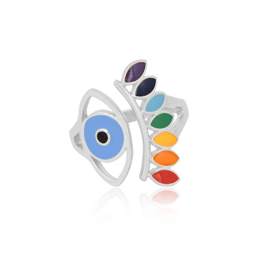 Evil Eye Protection Ring and Seven Chakras  Silver