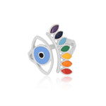 Evil Eye Protection Ring and Seven Chakras (92.5 Sterling Silver)