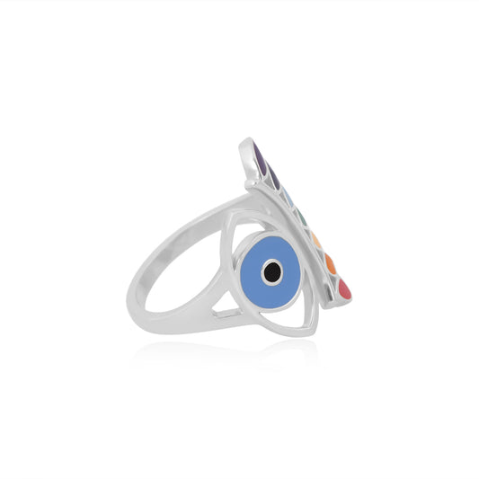 Evil Eye Protection Ring and Seven Chakras (92.5 Sterling Silver)