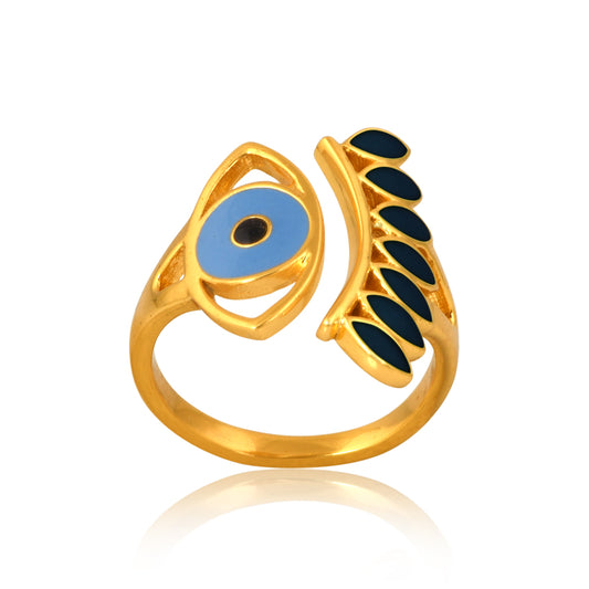 Evil Eye Protection Ring  Brass with Blue Enamelling