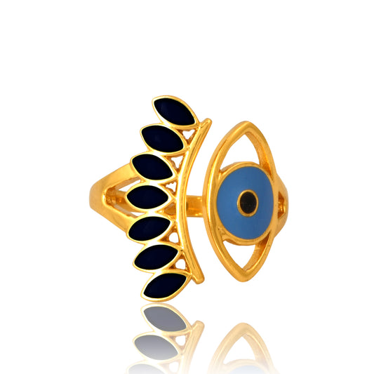 Evil Eye Protection Ring  Brass with Blue Enamelling