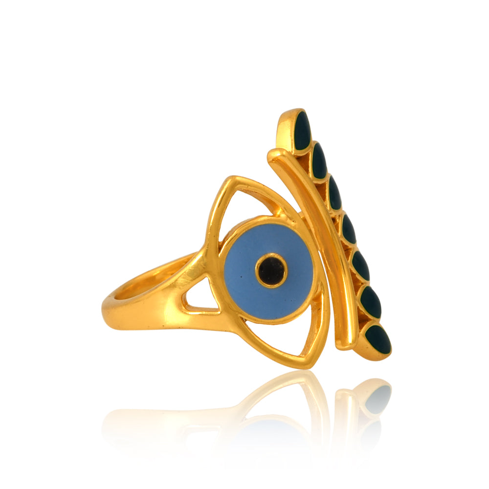 Evil Eye Protection Ring  Brass with Blue Enamelling