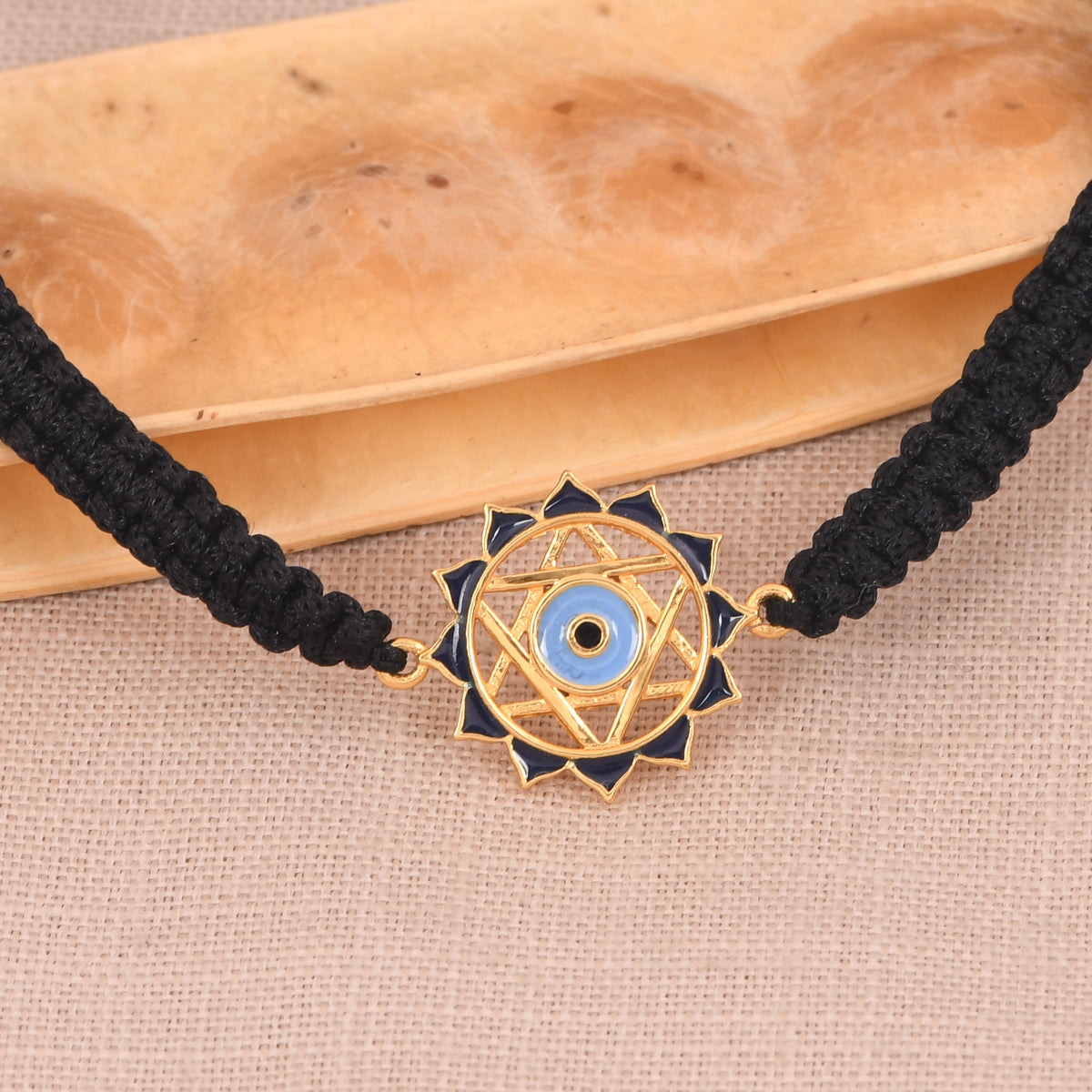 Evil Eye Bracelet With Black Cord (18kt Gold Micron)
