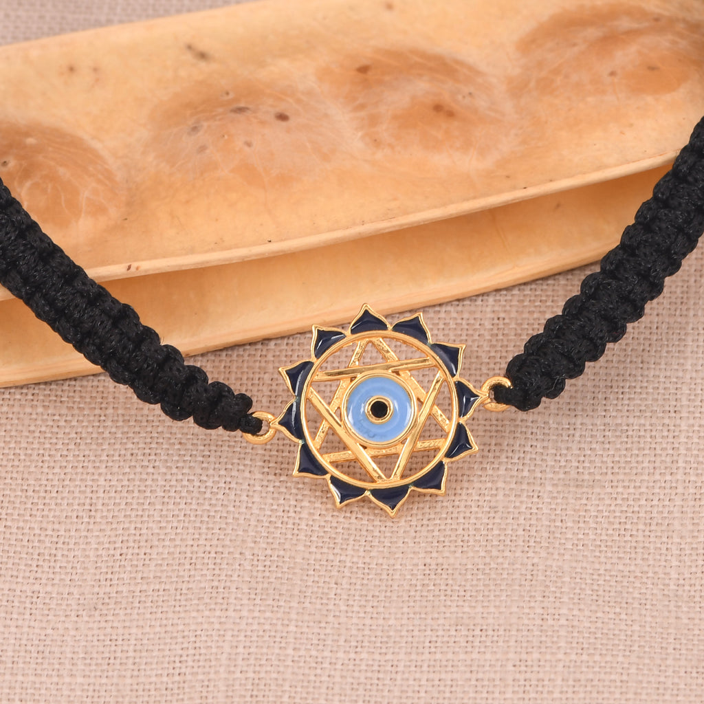 Evil Eye Bracelet With Black Cord (18kt Gold Micron)