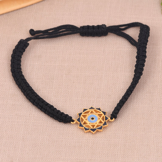 Evil Eye Bracelet With Black Cord (18kt Gold Micron)