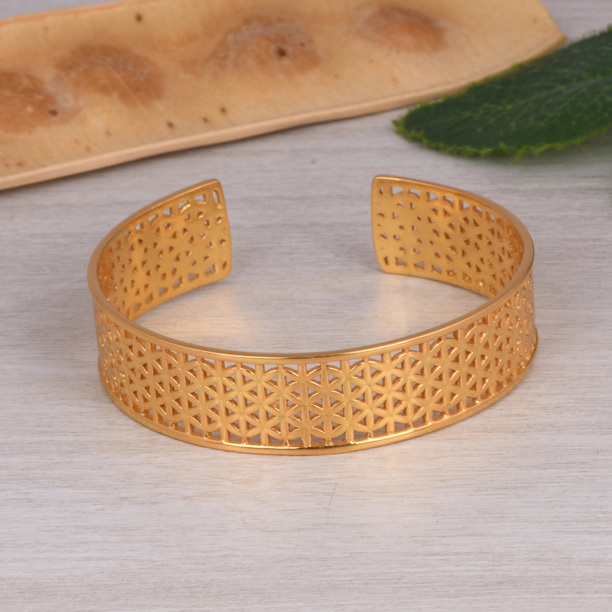 Flower Of Life Cuff Styled Bracelet (18kt Gold Micron)