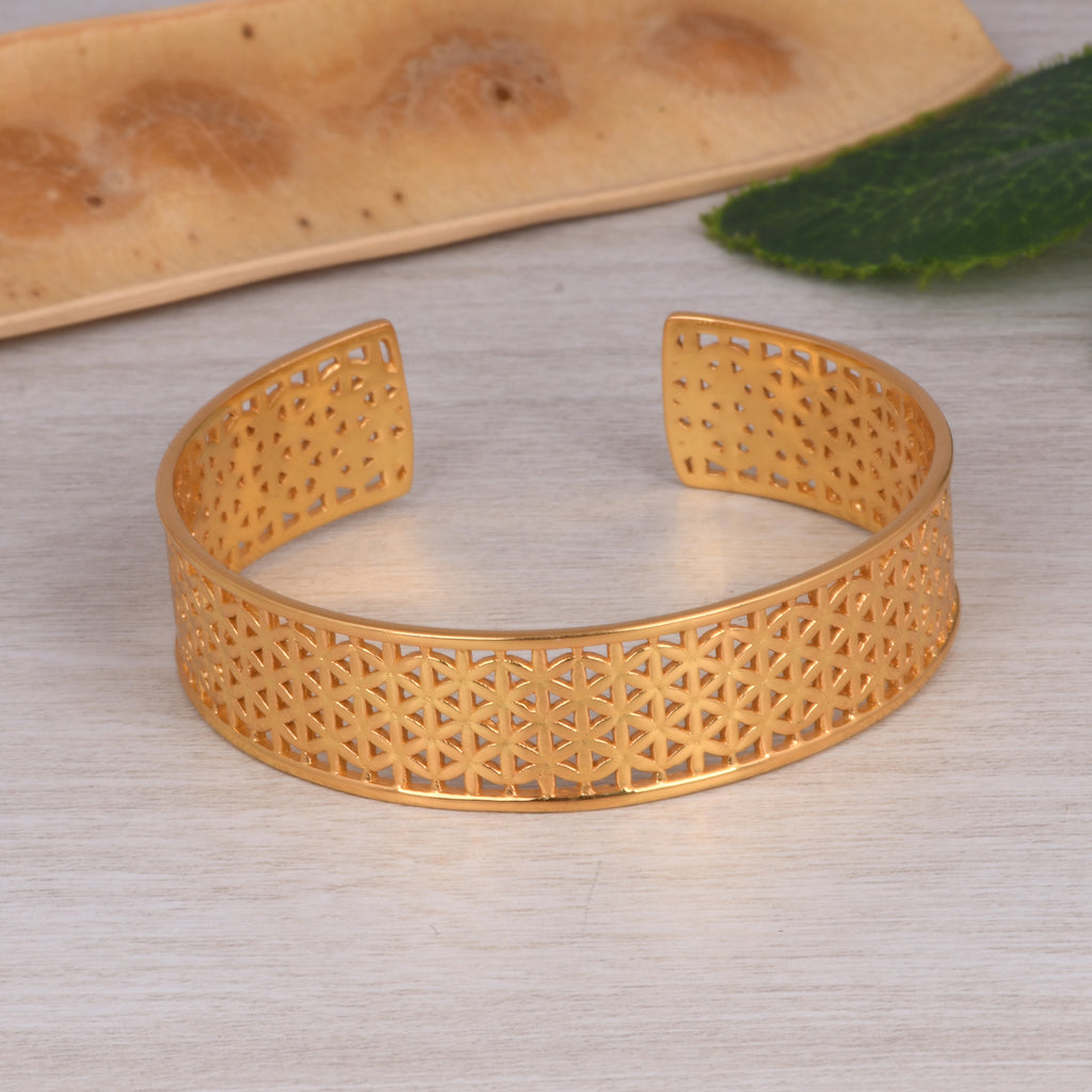Flower Of Life Cuff Styled Bracelet (18kt Gold Micron)
