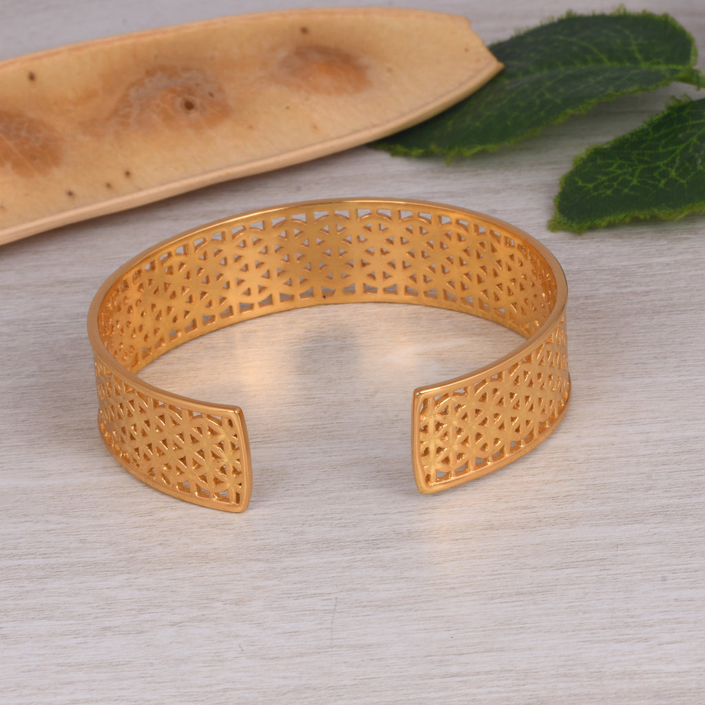 Flower Of Life Cuff Styled Bracelet (18kt Gold Micron)