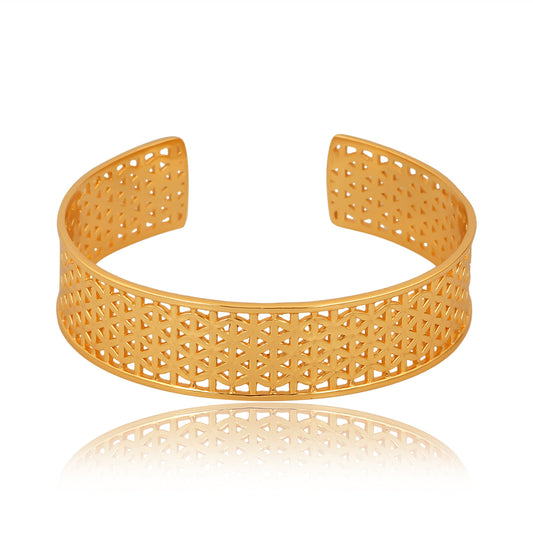 Flower Of Life Cuff Styled Bracelet (18kt Gold Micron)
