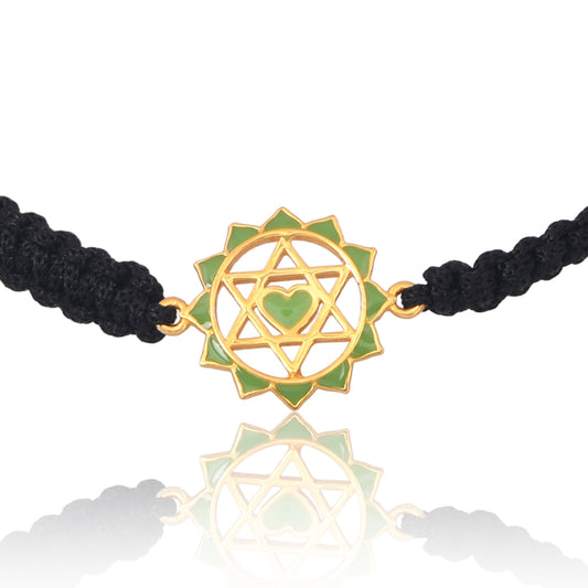 Green Twin Heart Chakra Bracelet with Black Cord