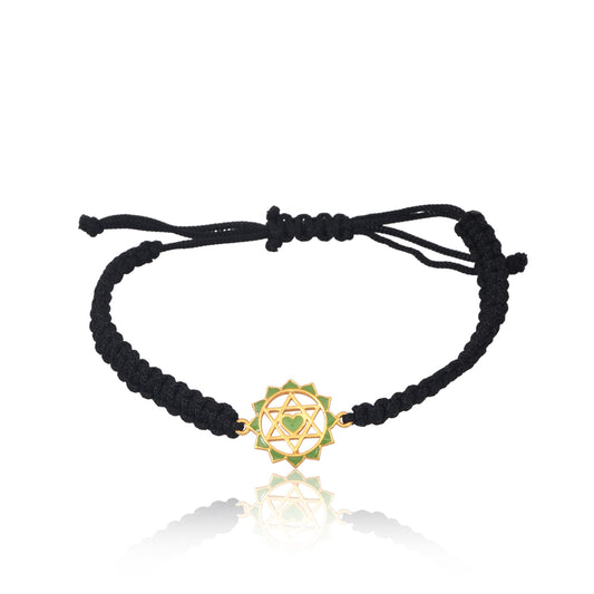 Green Twin Heart Chakra Bracelet with Black Cord